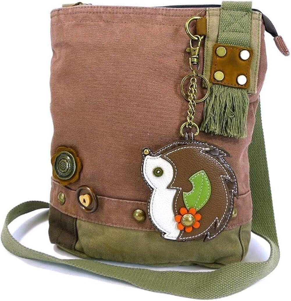 Chala Cotton Canvas & Faux Leather Patch Crossbody Purse - Hedgehog, Mauve NWT